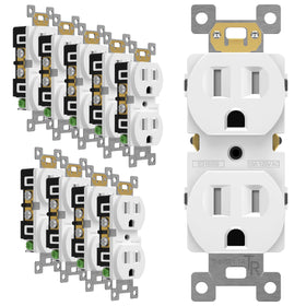 ENERLITES duplex outlet front view showing tamper-resistant safety design