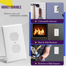 ENERLITES white 1-gang wall plate—heat and impact resistant.