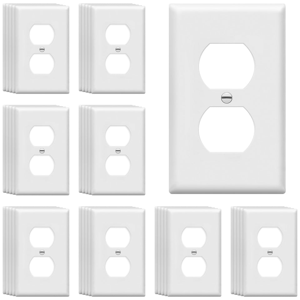 ENERLITES duplex wall plate gloss white 40-pack mounted for durability and easy cleaning.