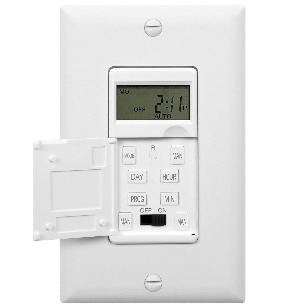 ENERLITES HET01-C timer back view showing wiring terminals for easy installation.