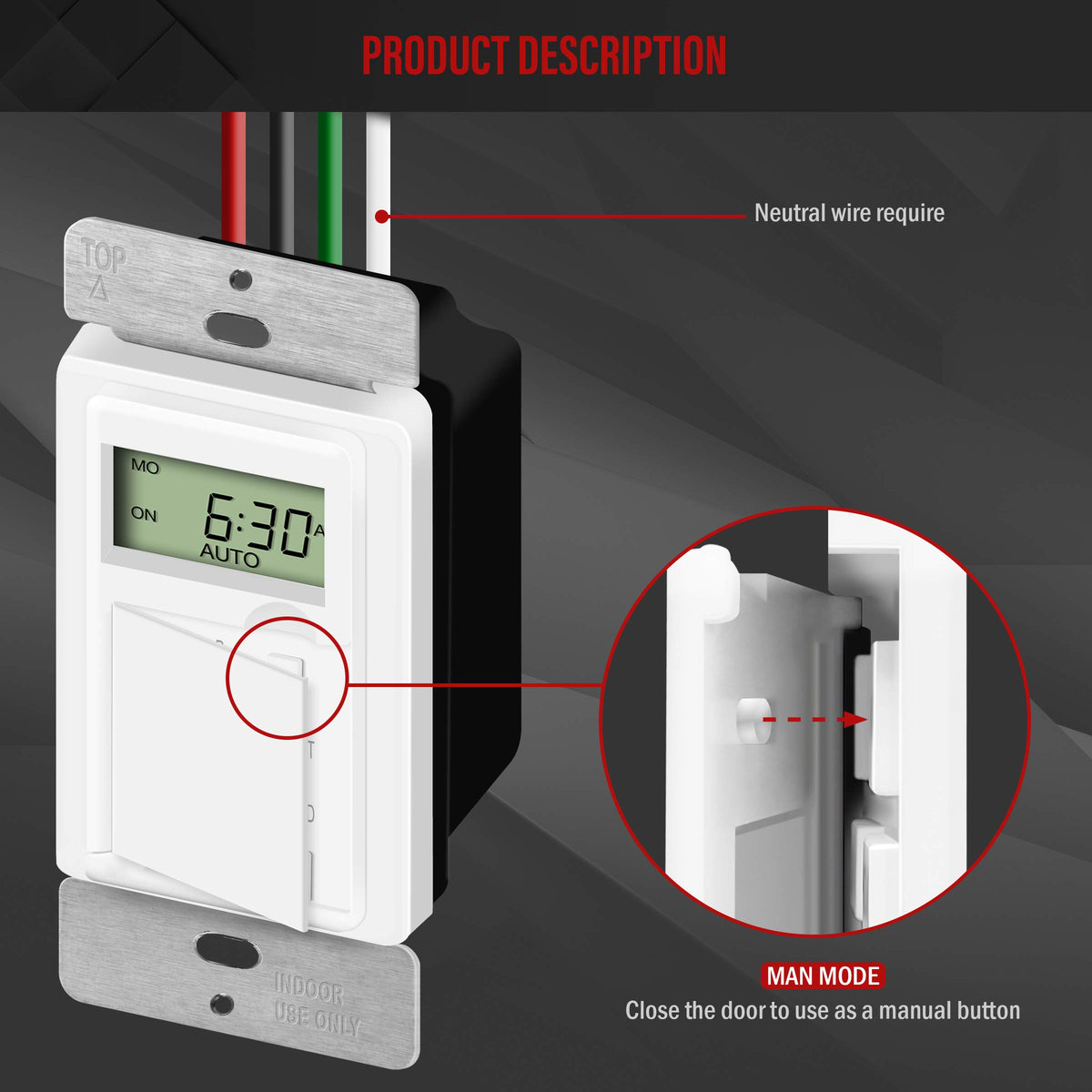 ENERLITES HET01-C timer wall installation in a standard 1-gang box.