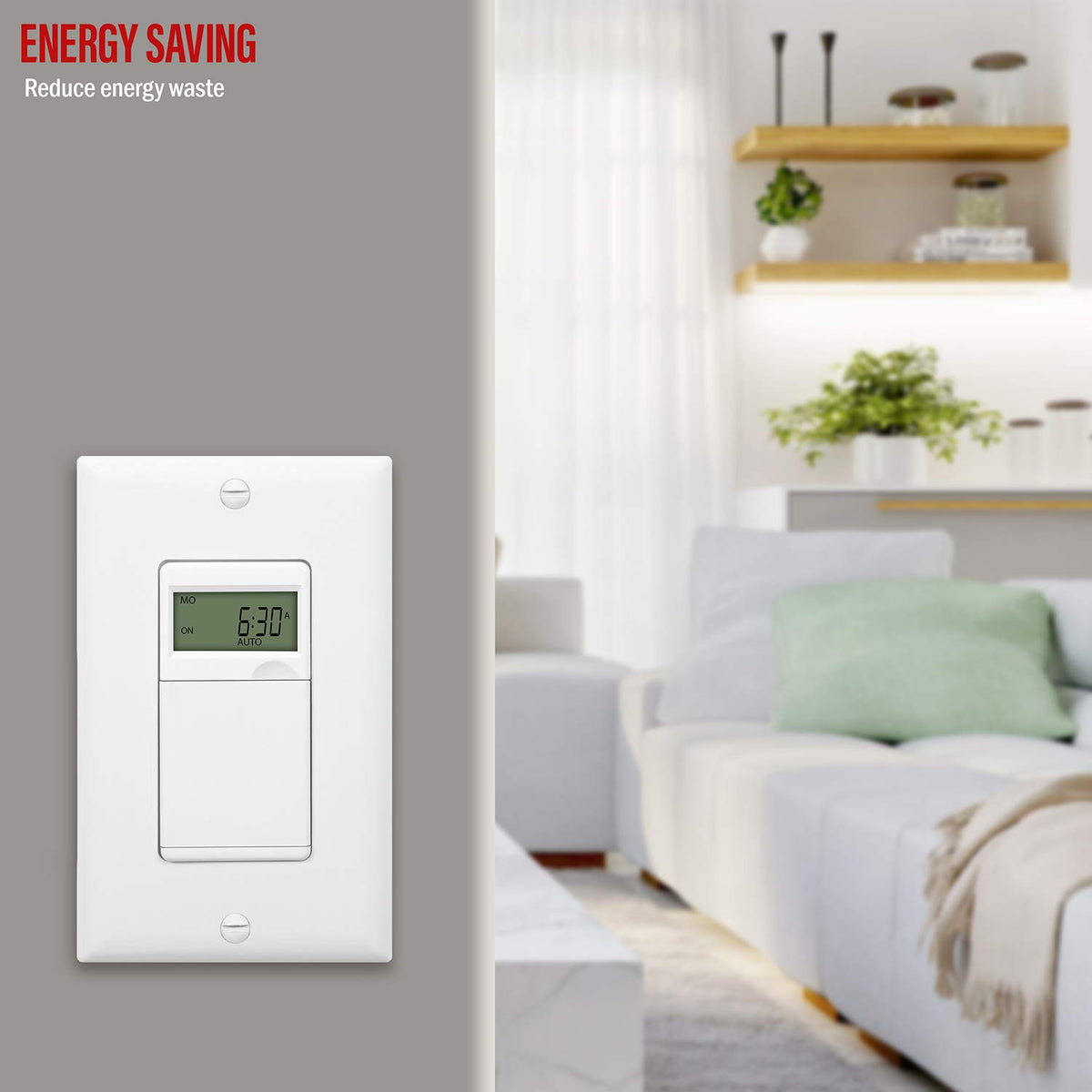 Enerlites HET01-C-W timer digital display illustrating scheduling options.