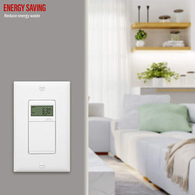 Enerlites HET01-C-W timer digital display illustrating scheduling options.