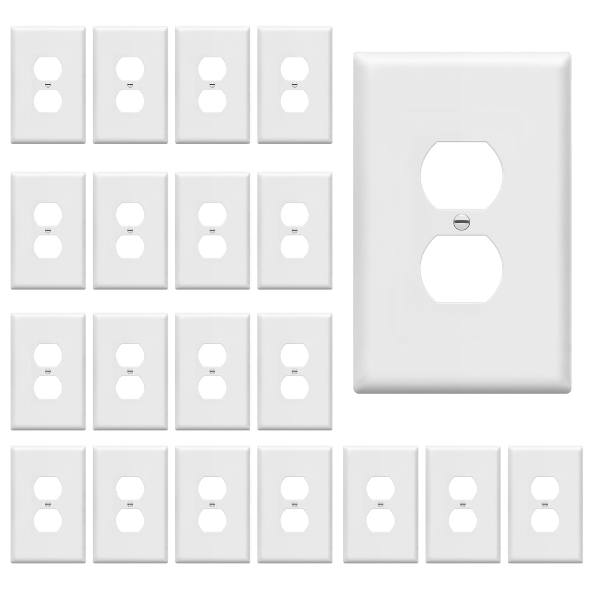Enerlites jumbo duplex wall plate front view shows durable oversized cover for easy outlet access.