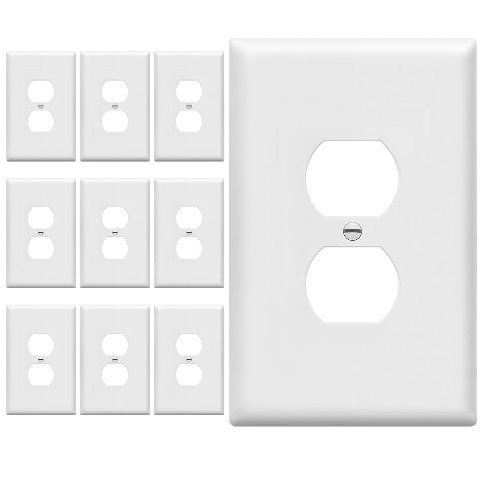 ENERLITES jumbo duplex wall plate gloss white protects outlets with durable, impact-resistant finish