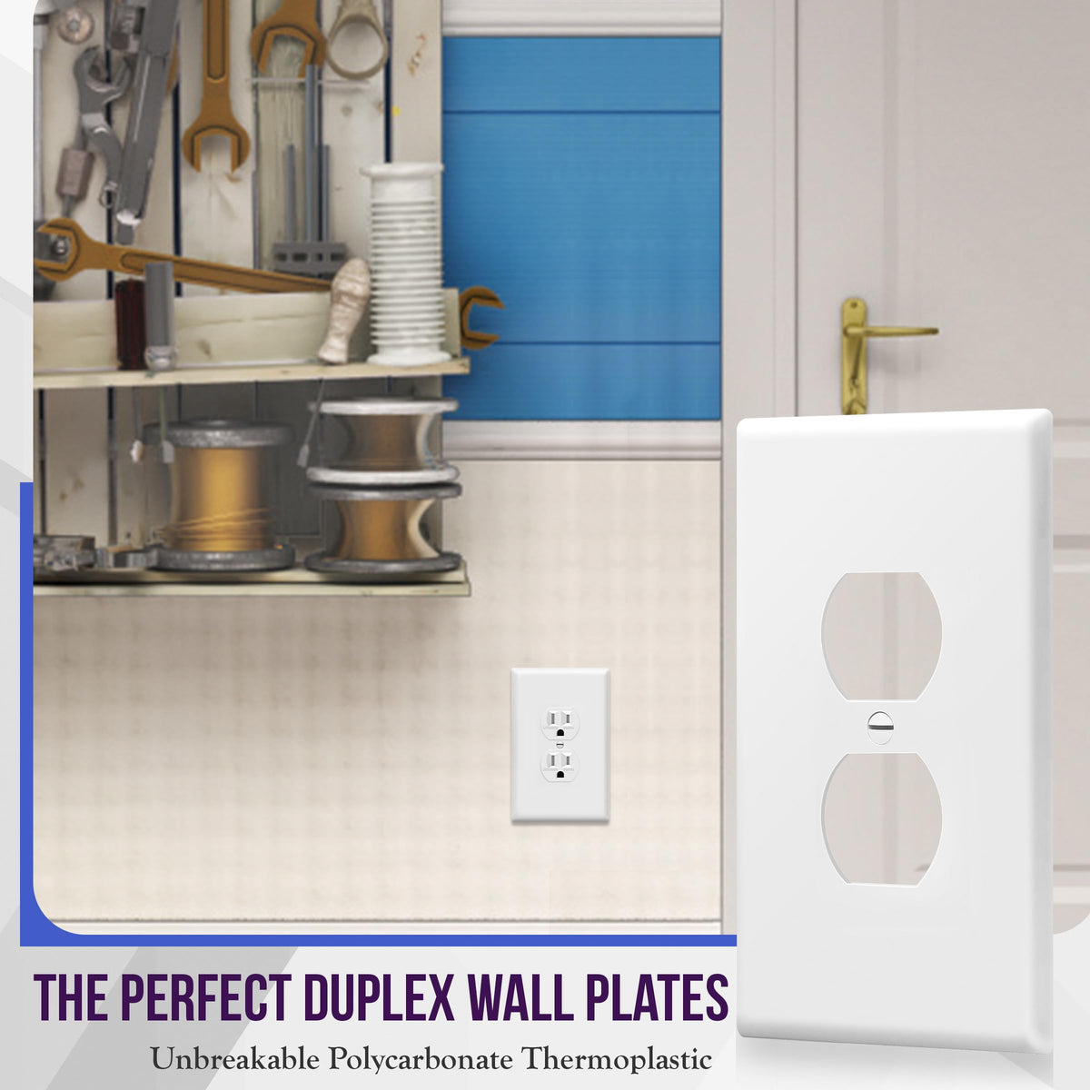 Enerlites jumbo duplex wall plate side view emphasizes slim edge design.