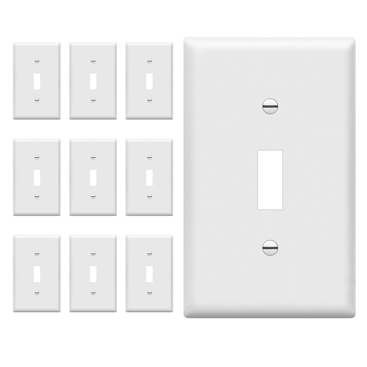 ENERLITES oversized toggle wall plate in gloss white enhances aesthetics while protecting outlets.