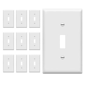 ENERLITES oversized toggle wall plate in gloss white enhances aesthetics while protecting outlets.