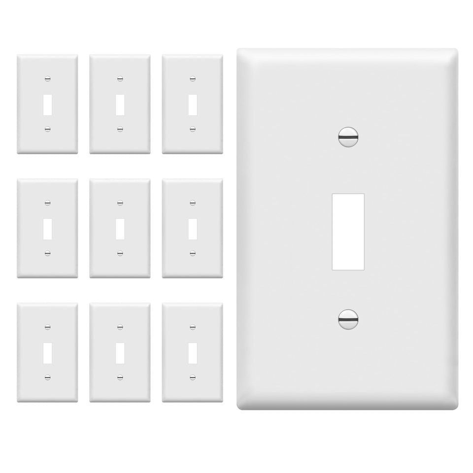 ENERLITES oversized toggle wall plate in gloss white enhances aesthetics while protecting outlets.