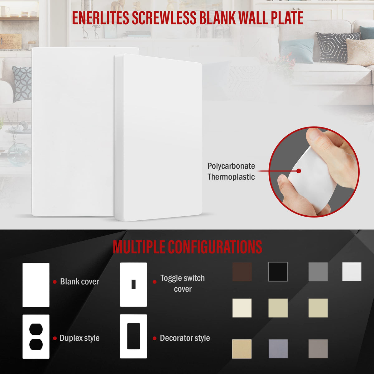 ENERLITES 1-gang blank wall plate demonstrates easy replacement and standard sizing.