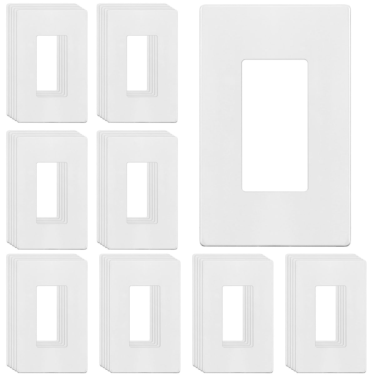 Enerlites screwless wall plate front view with glossy white finish for easy cleaning.