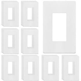 Enerlites screwless wall plate front view with glossy white finish for easy cleaning.