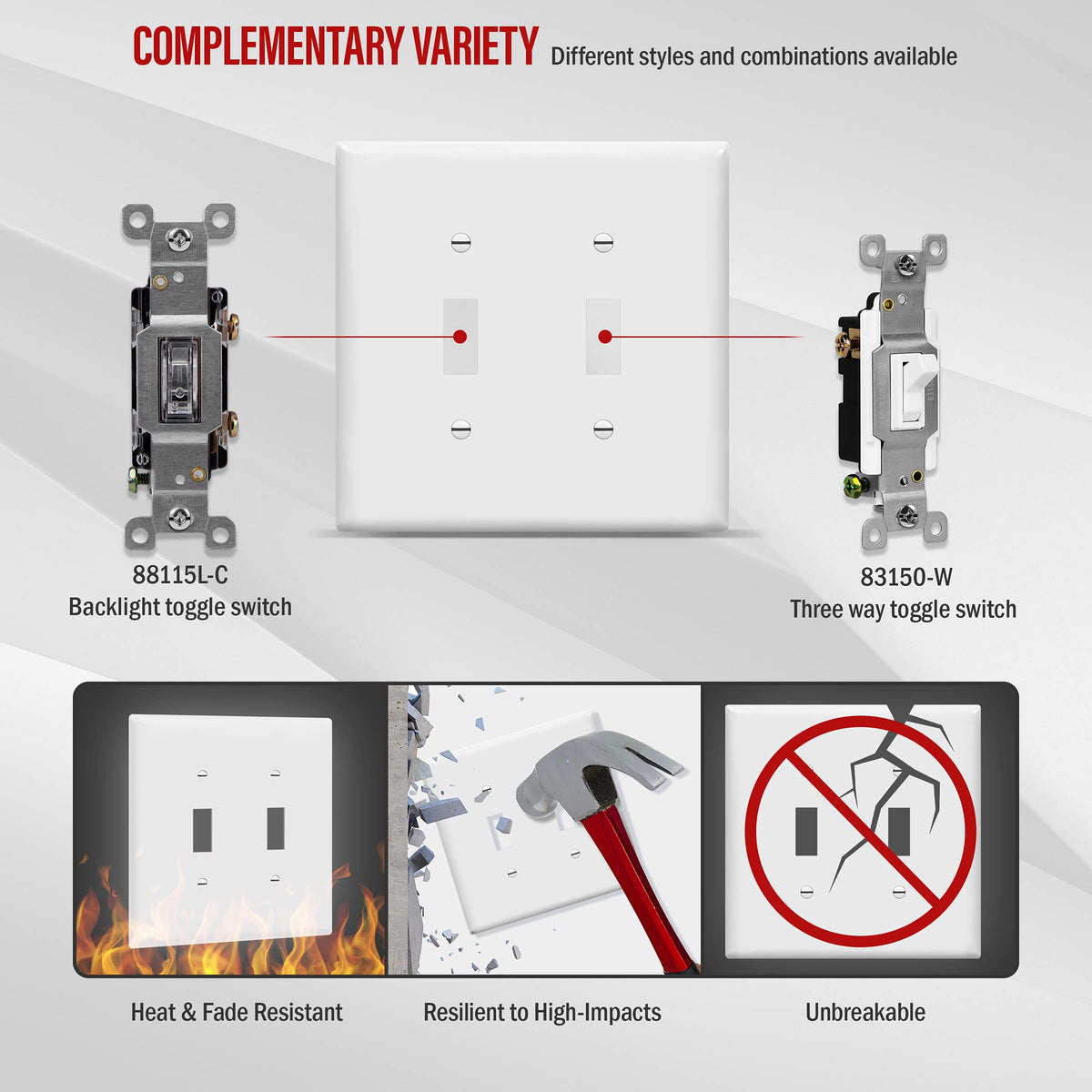 Smooth, flush finish on ENERLITES wall plate is easy to clean.