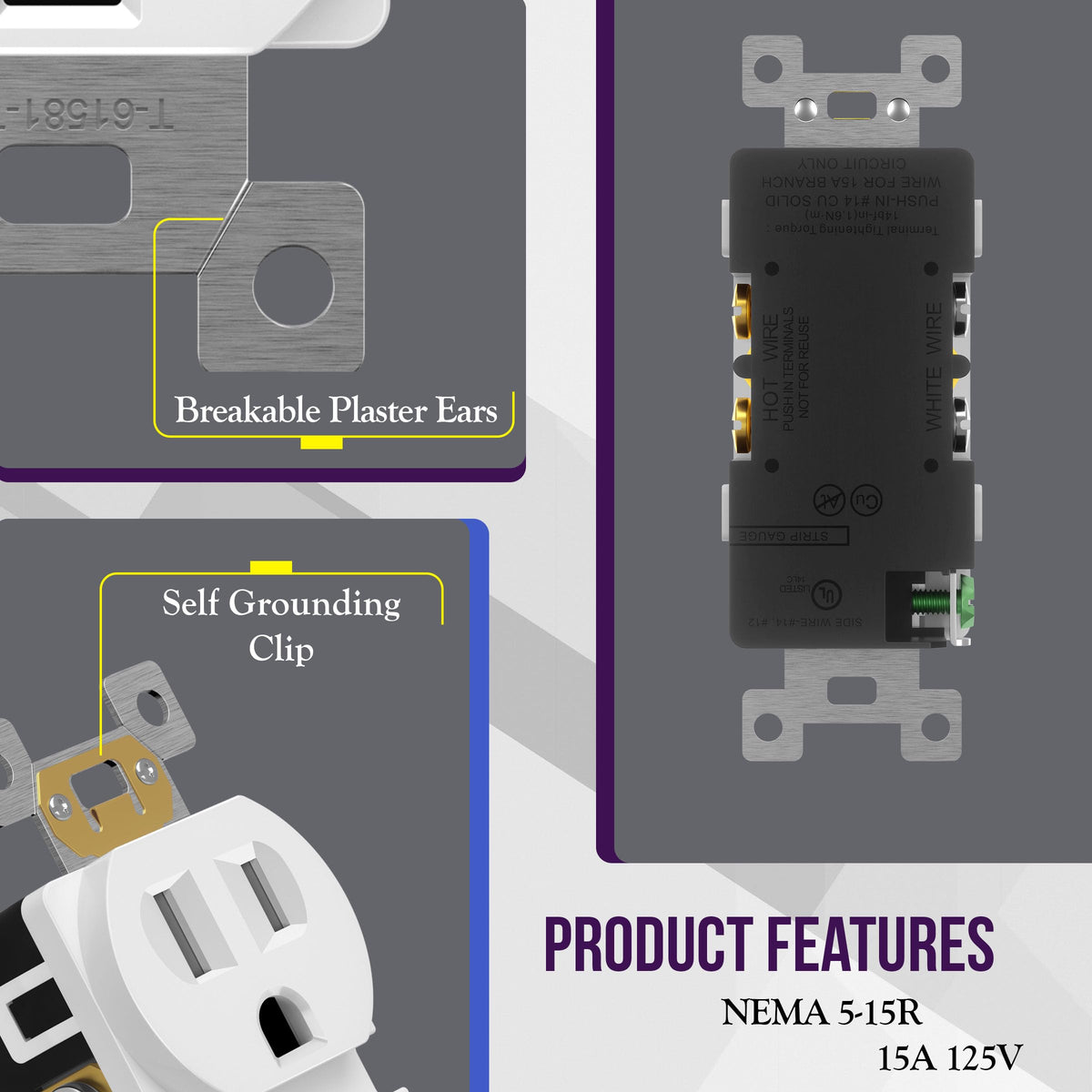 Enerlites tamper-resistant receptacle close-up showing safety design