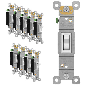 ENERLITES toggle switch front view with crisp white finish for neat installs.