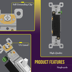 ENERLITES toggle switch grounding screw closeup emphasizes safe wiring.
