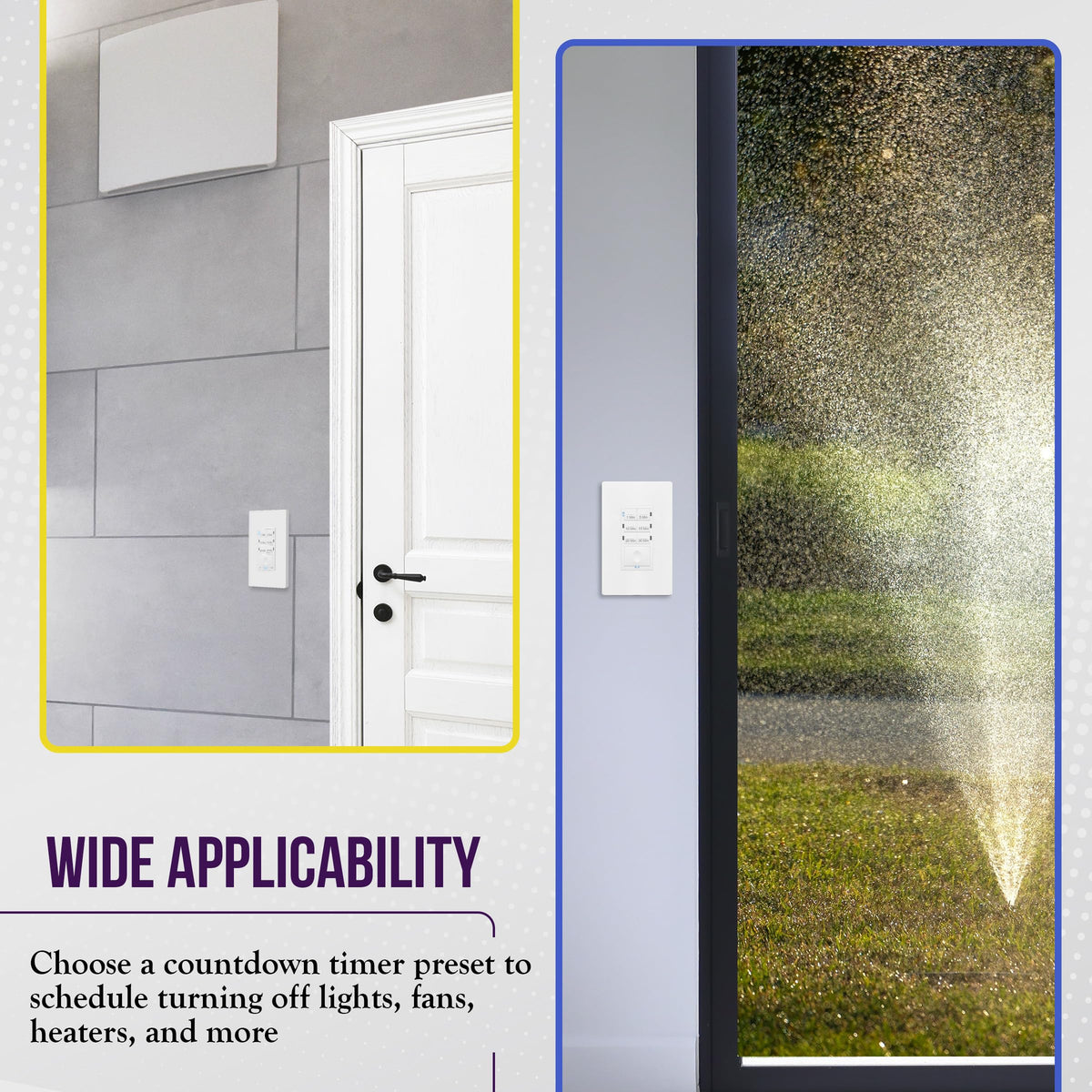 Enerlites wall mount timer buttons offering easy manual override.