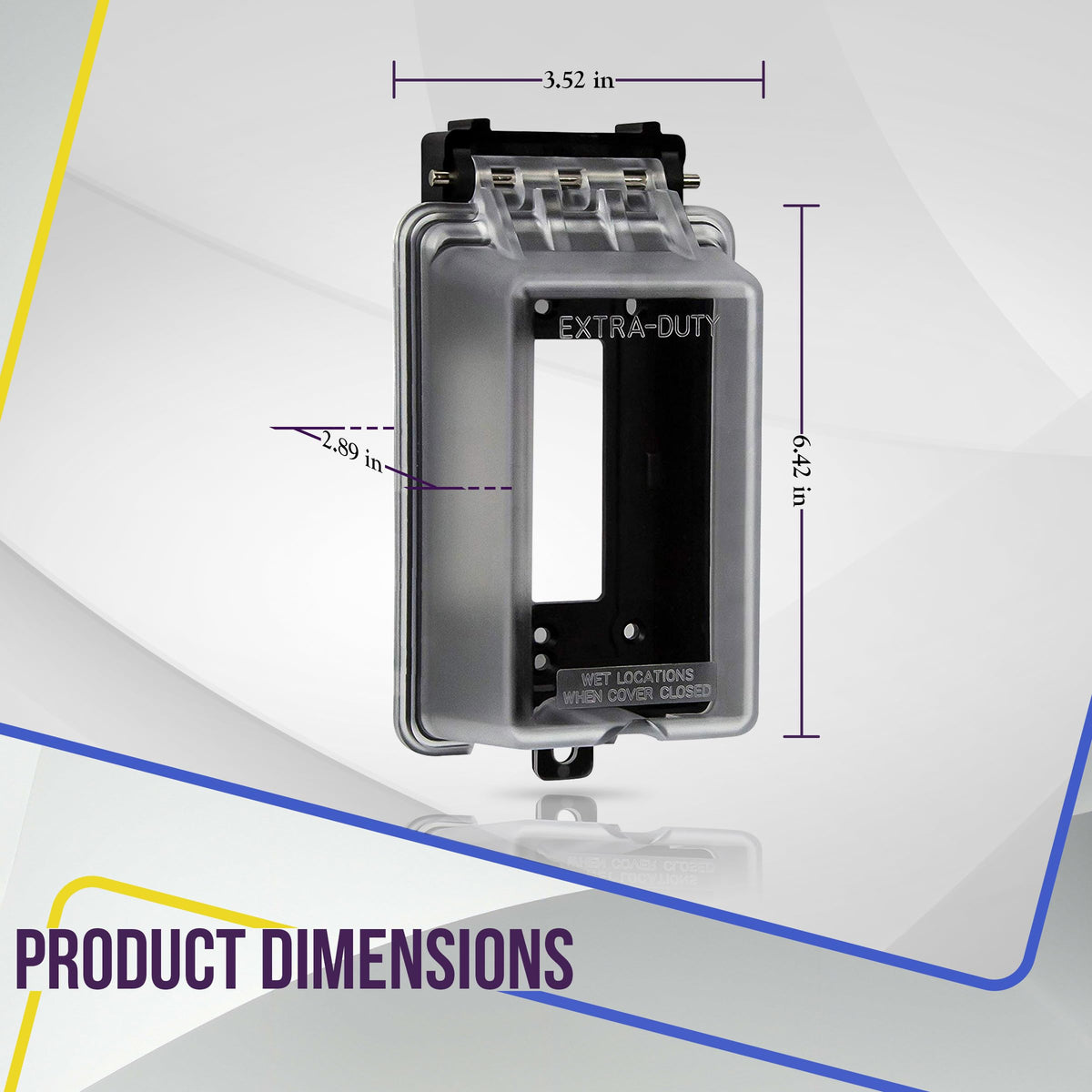 Weatherproof enclosure shields decorator/GFCI outlets from rain and dust.