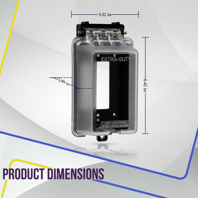Weatherproof enclosure shields decorator/GFCI outlets from rain and dust.