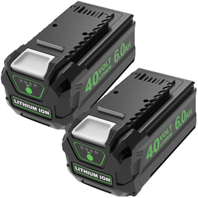 Enermall Greenworks 40V 6.0Ah battery front view for extended yard work.