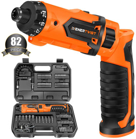 ENERTWIST 8V screwdriver shown in a portable carry case for easy storage