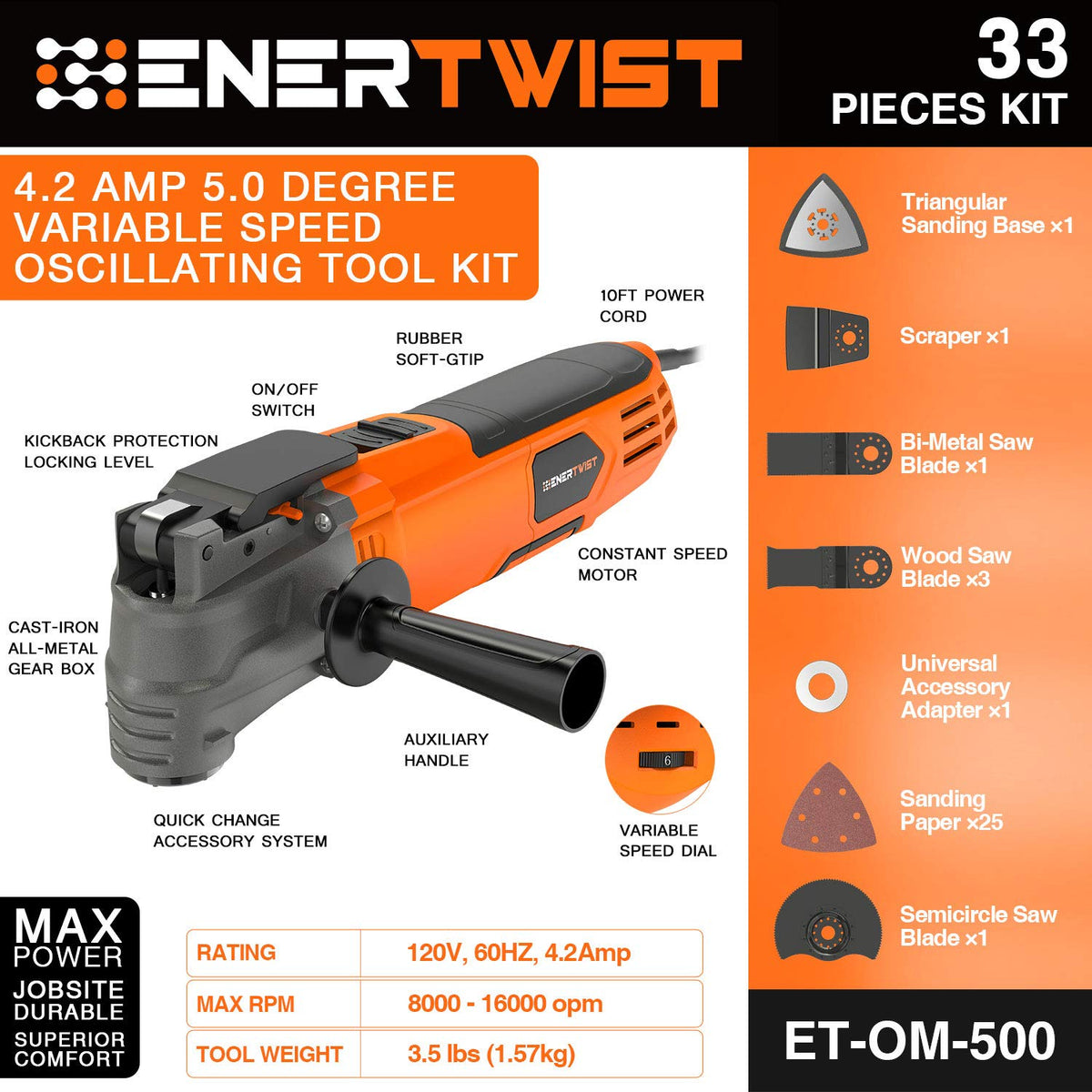 ENERTWIST accessory pack laid out for quick-change versatility