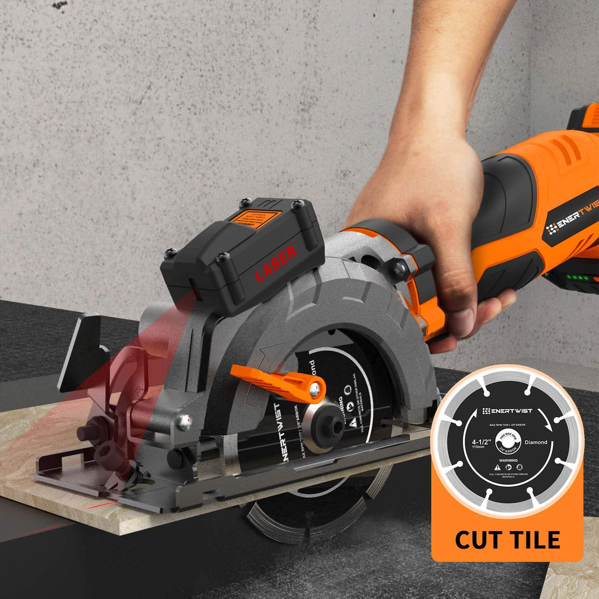 ENERTWIST segmented diamond blade for dry cutting reduces effort.