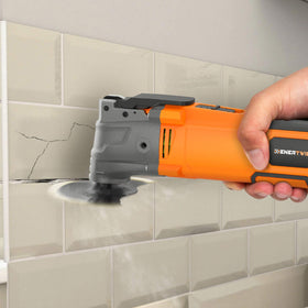 ENERTWIST tool in action cutting metal and tile shows versatility