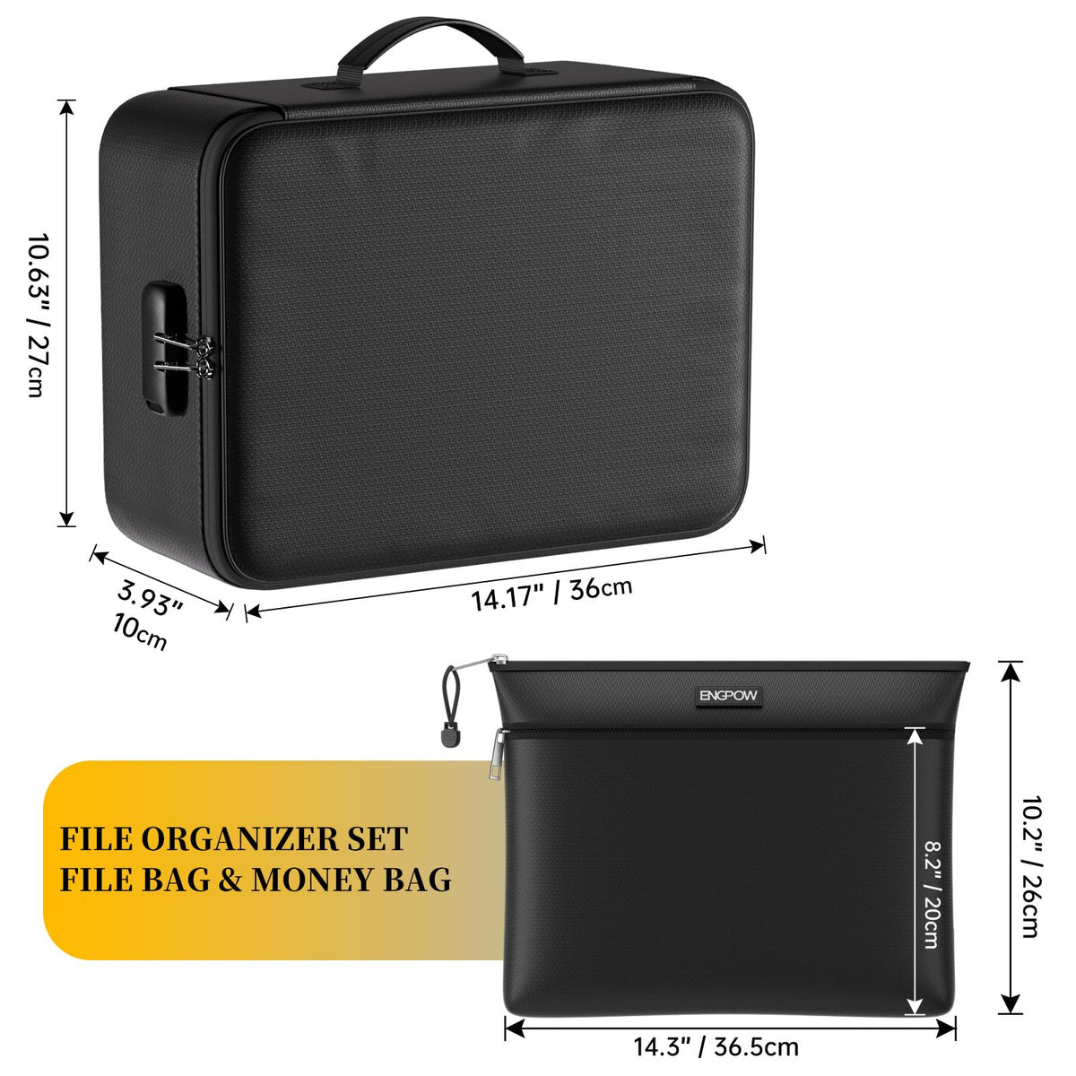 ENGPOW Fireproof Document Bag with Lock open view showing organized interior