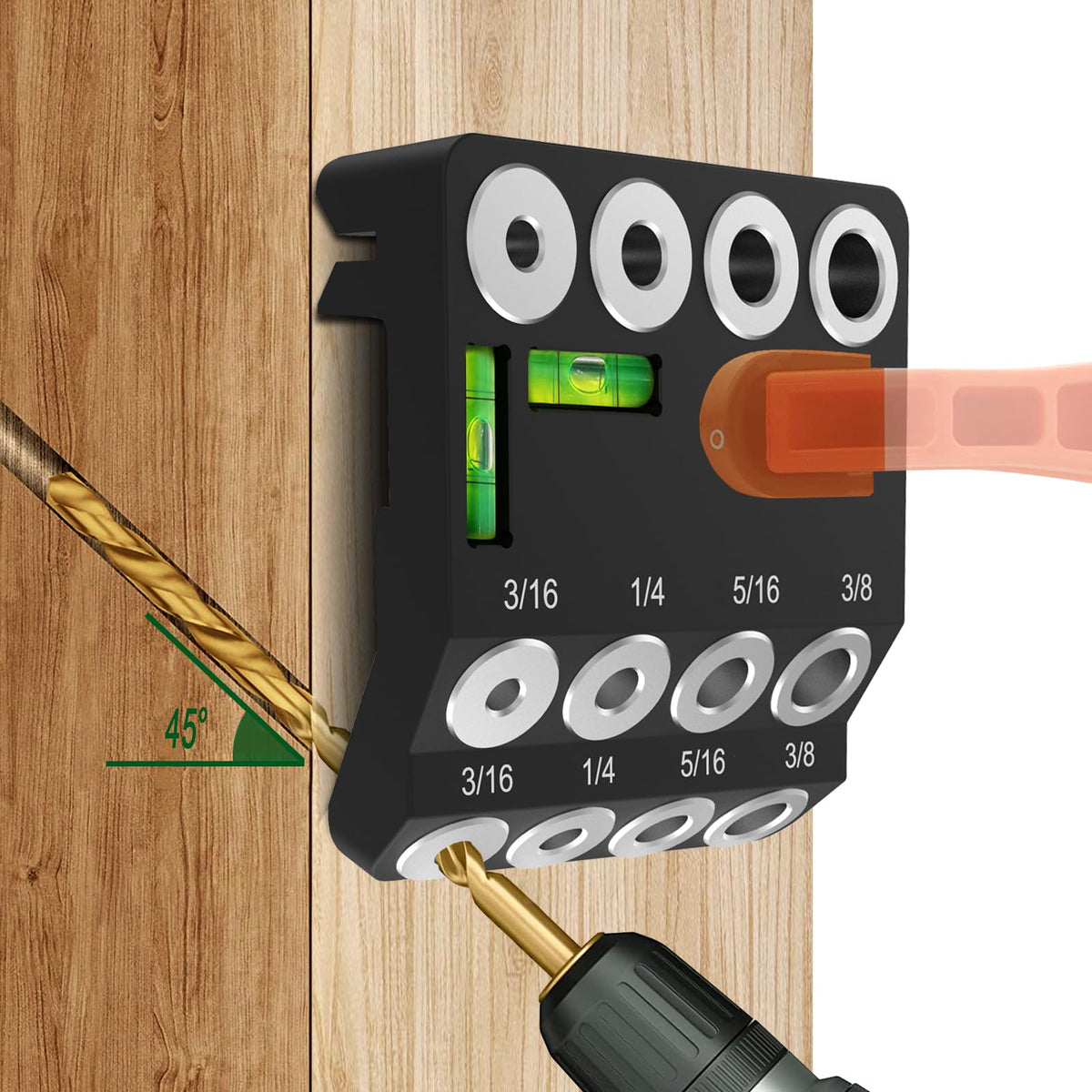 ENGYNC 30/45/90 drill guide jig enables precise angled holes on stairs