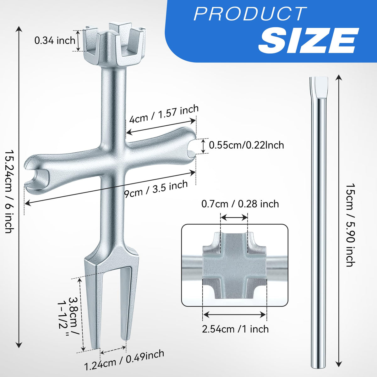 Enhon multi-purpose tool for installing or removing pop ups and basket drains.