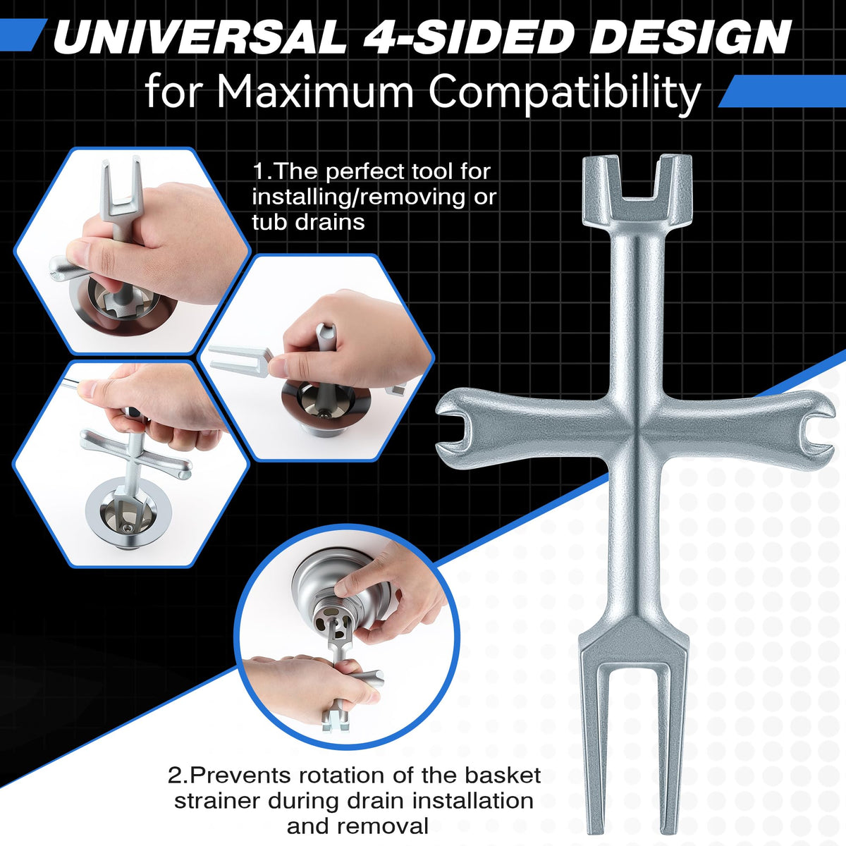 Enhon sliding handle provides extra leverage for stubborn drains.