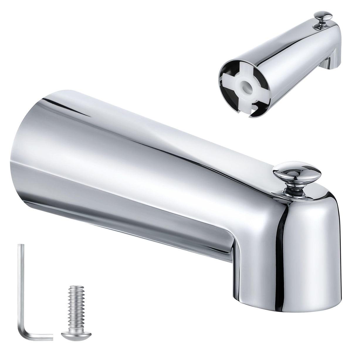 Enhon slip-on tub spout with diverter for easy tub-to-shower switching.