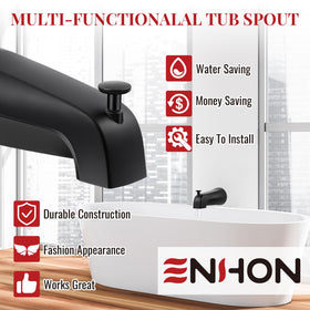 Installation steps for Enhon slip-on tub spout with set screw, DIY friendly.