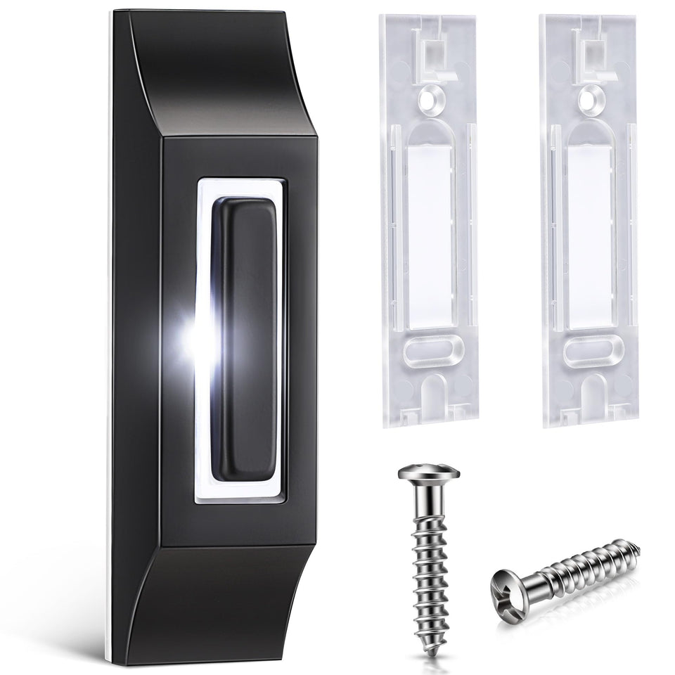 Enhon solid metal doorbell button front view with durable black finish for exterior use