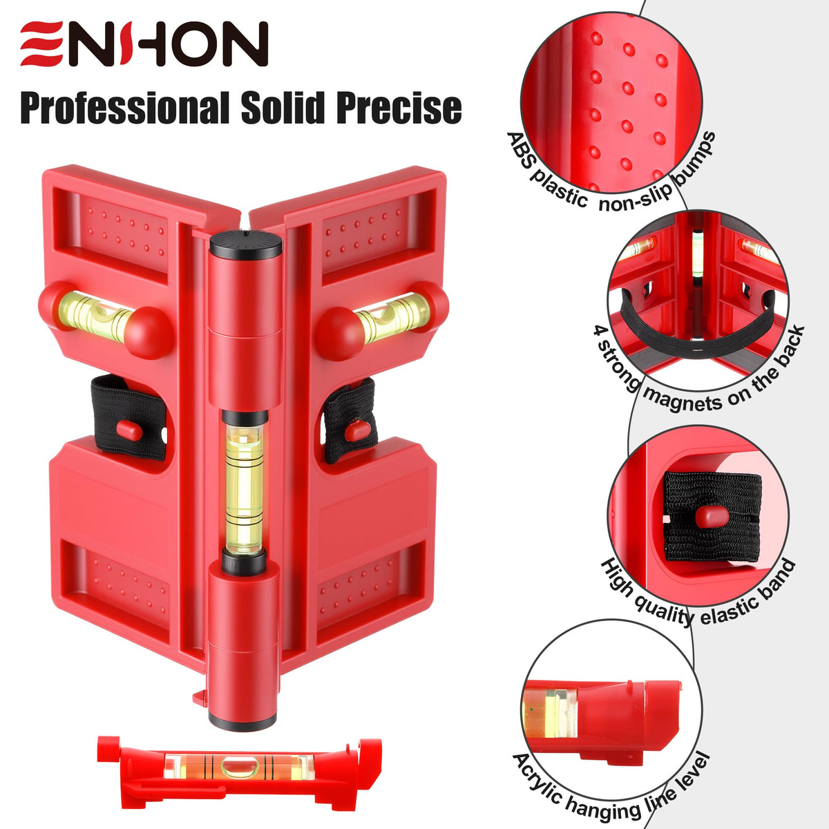 Enhon three-bubble readout shows horizontal and vertical alignment at a glance.