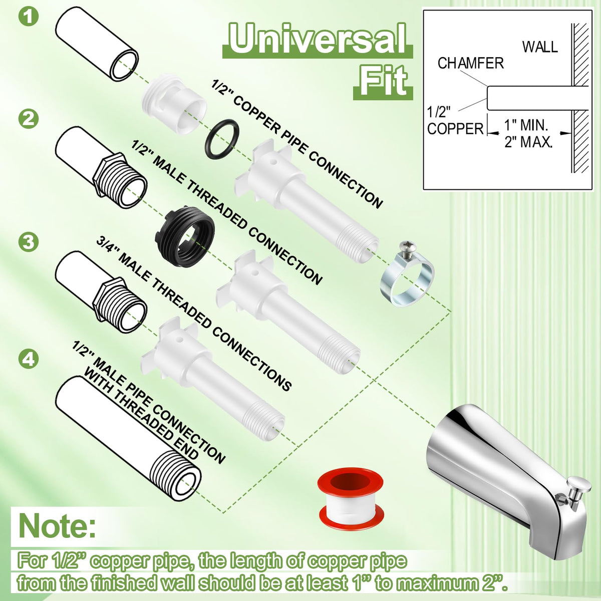 Enhon tub spout chrome finish close-up highlighting rust resistance