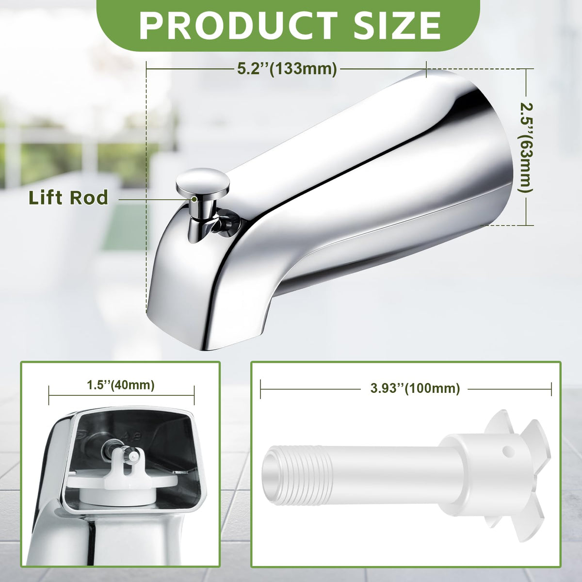 Enhon tub spout diverter knob close-up showing water flow control