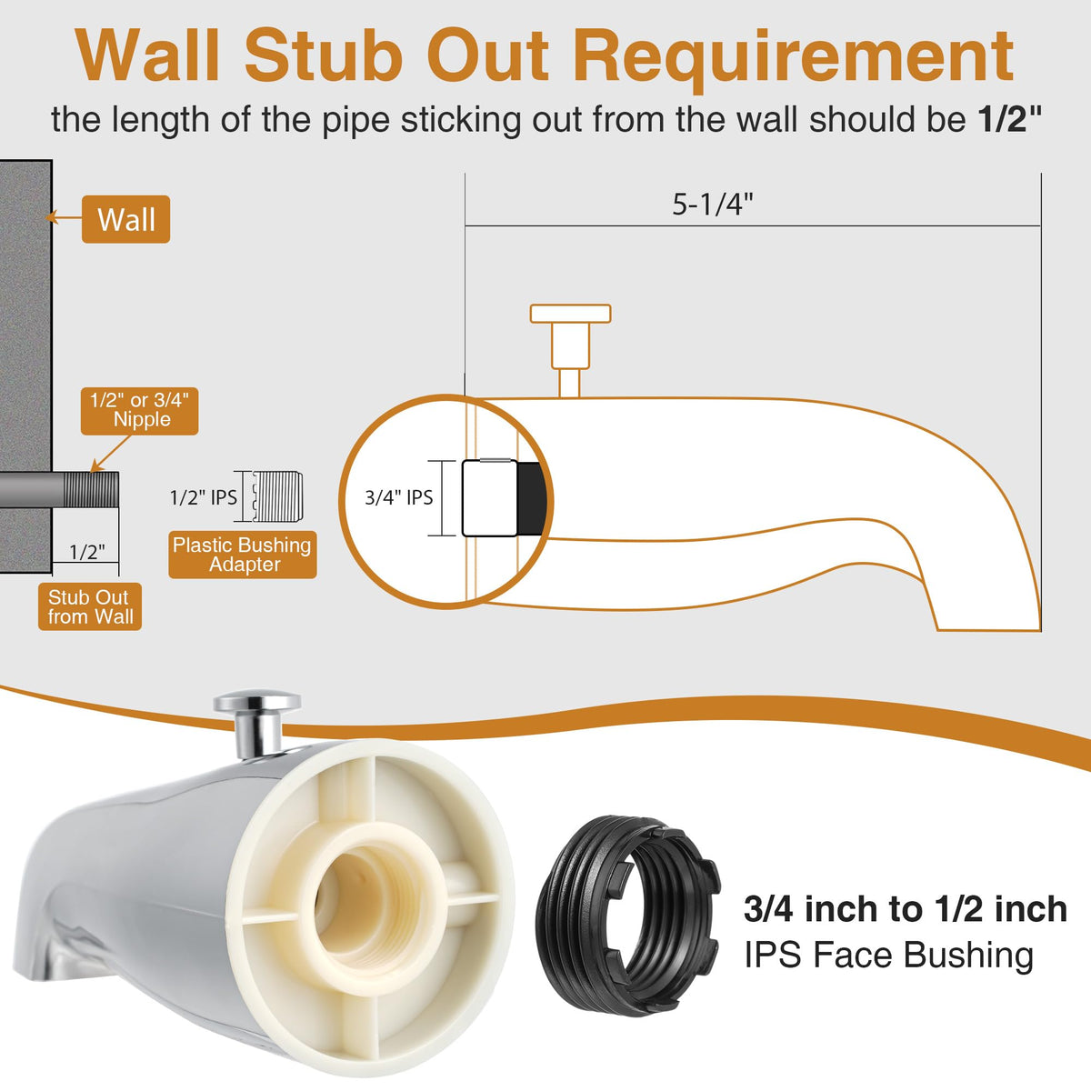 Enhon tub spout installation with adapters and simple tools chrome.