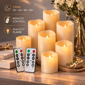 Enido flameless candles on a fireplace mantel with realistic glow