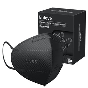 Enlove KN95 face mask black in box, bulk 50-pack for family use.