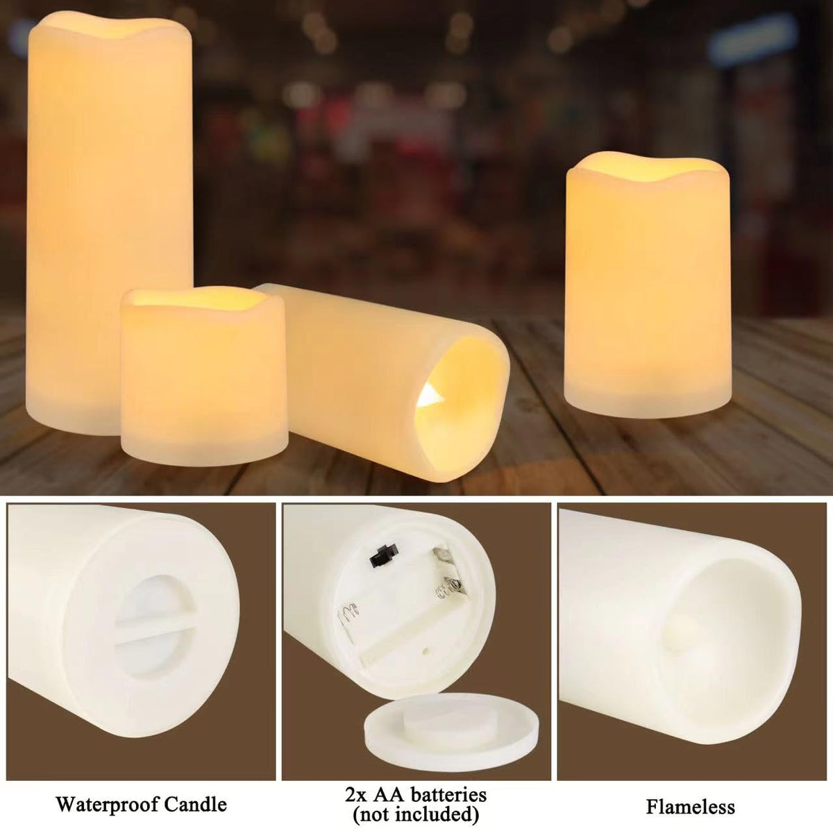 Enpornk flameless 3in-5in candle creating intimate table lighting.
