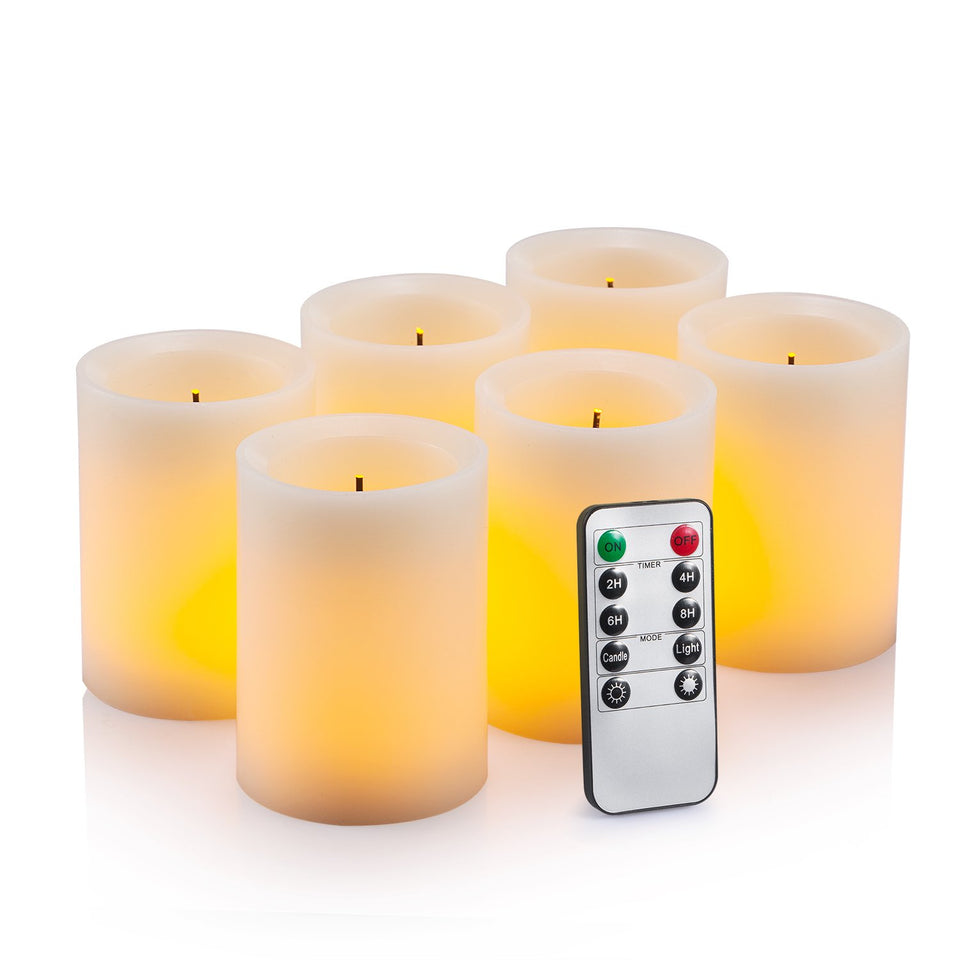 Enpornk flameless candles 3x4 ivory set6 glow with realistic wax look for cozy spaces.