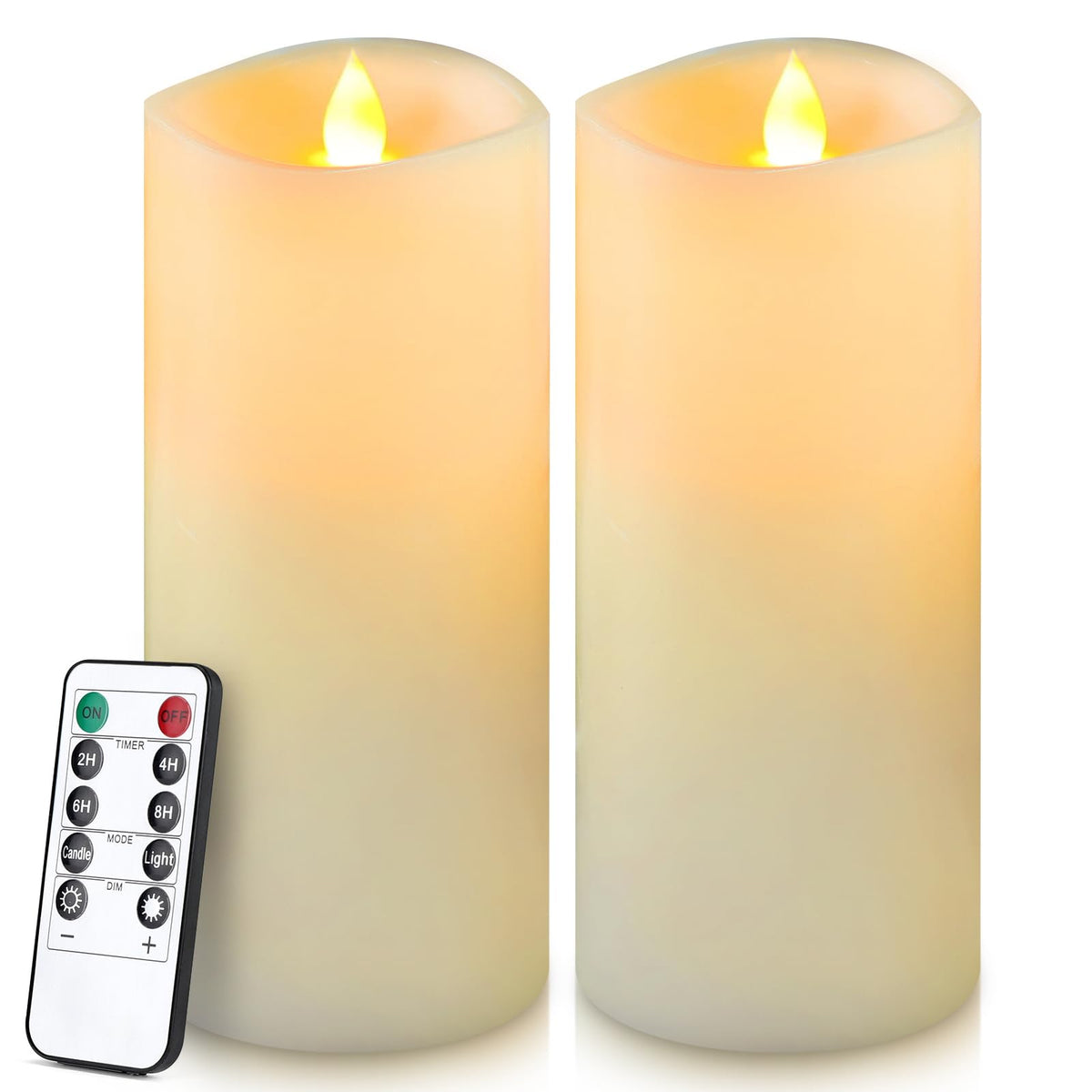 Enpornk flameless candles 7x3 inch ivory set front view with warm table glow