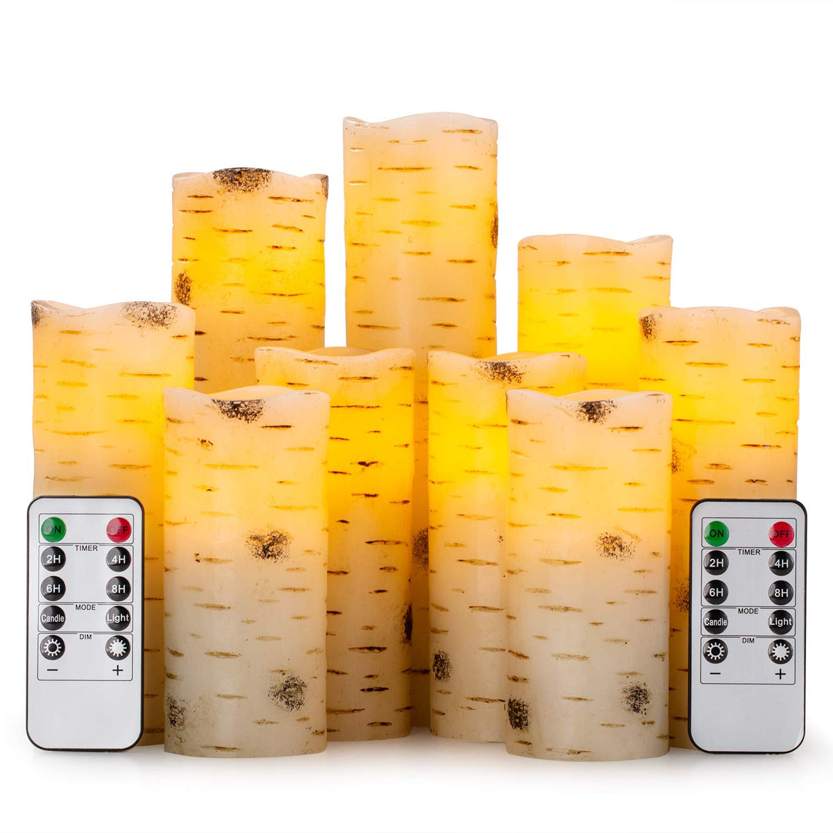 Enpornk flameless candle birch bark close-up showing realistic wax texture for cozy shelves