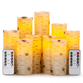 Enpornk flameless candle birch bark close-up showing realistic wax texture for cozy shelves