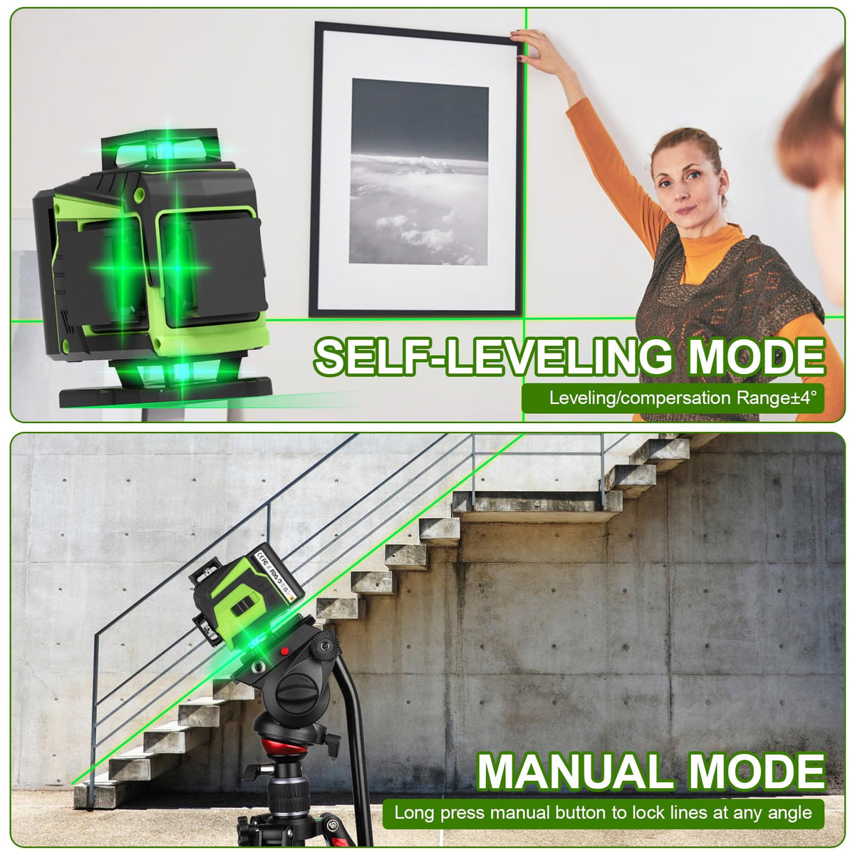 ENRIPRT 360° laser on tripod demonstrates full-room leveling capabilities.
