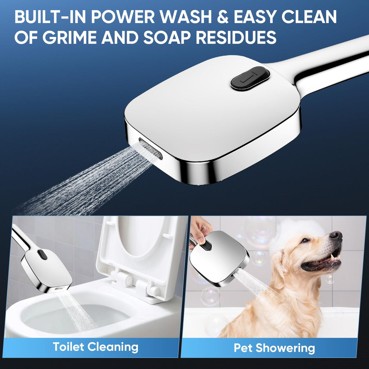 ENRUNEST pet shower with dual-width fan spray for fast rinsing