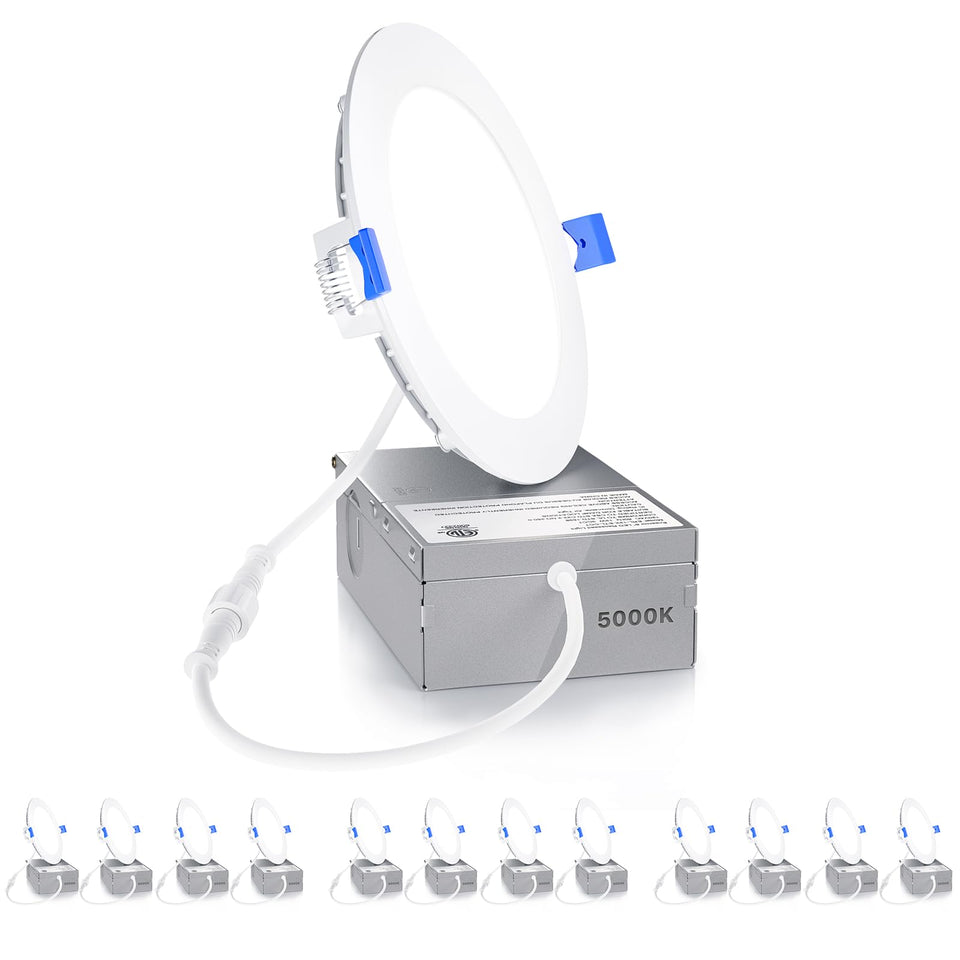 Ensenior 12-pack 6-inch LED downlight with slim canless design for easy ceiling installation.