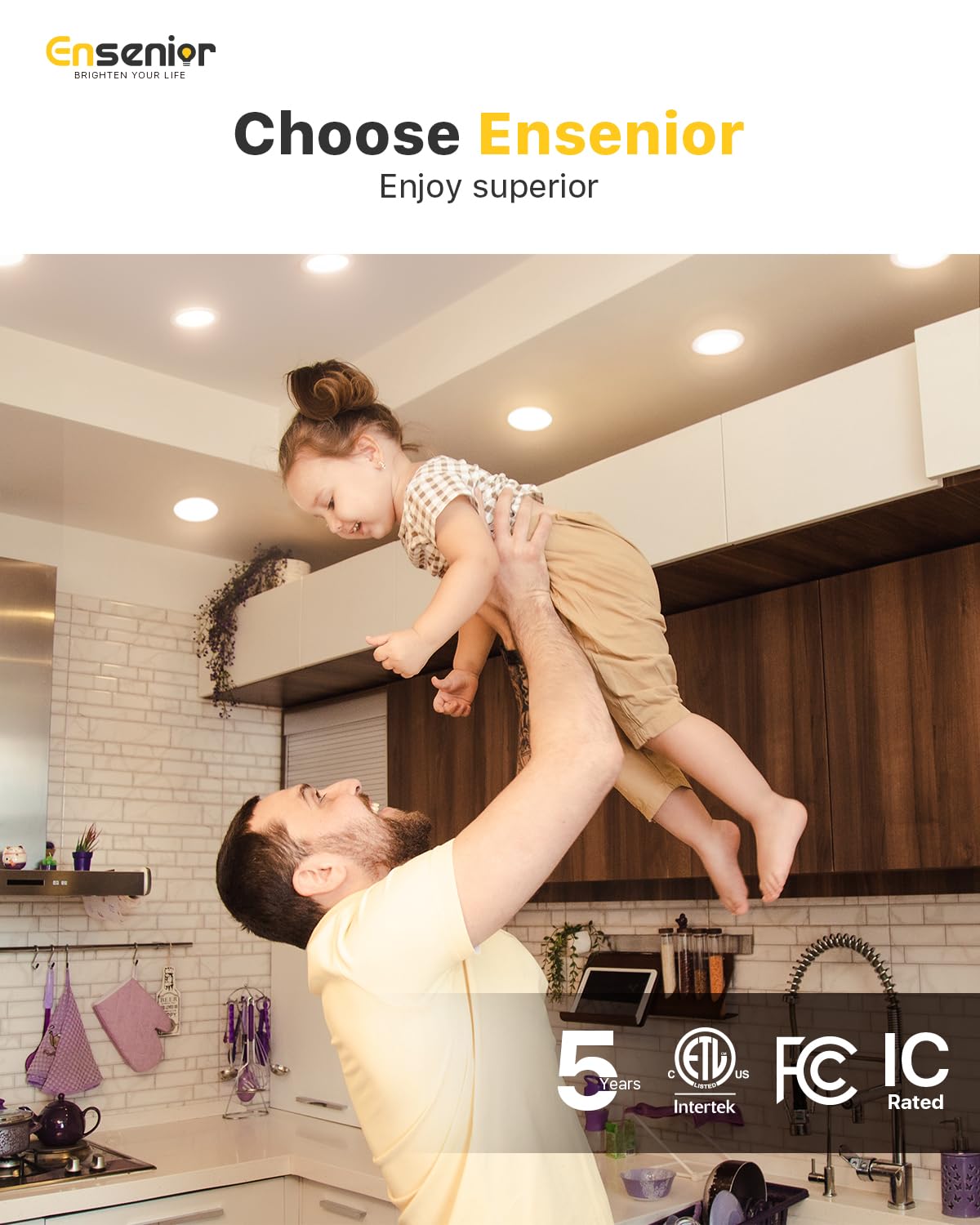 Ensenior anti-glare frosted lens reduces reflections for comfortable lighting.